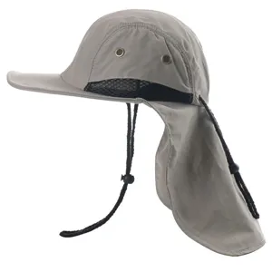 Unisex outdoor sun protection hat with neck flap, waterproof and UV-resistant cap for hiking.