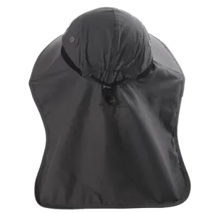 Outdoor sun protection hat neck flap detail view, breathable mesh and adjustable drawstring.