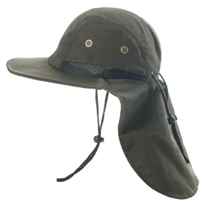 Outdoor sun protection hat with neck flap, waterproof camping fishing cap for men and women.