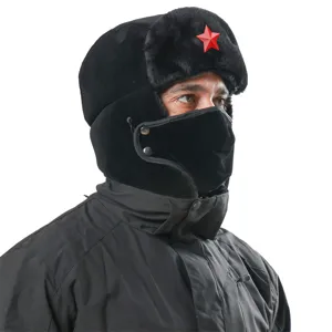 Sowjetische Ushanka Mütze mit rotem Stern, winddichte, warme Outdoor-Fliegermütze.