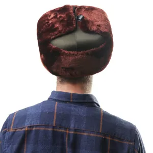 Winter warm ushanka hat with plush faux fur and ear flaps, thick cold-proof bomber hat for outdoor.