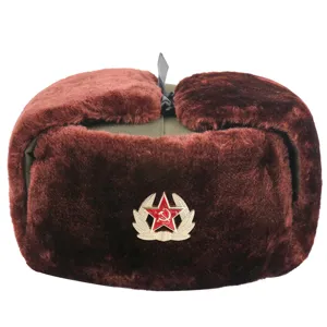 Winter warm ushanka hat with Soviet star badge thick plush cold proof ear flap cap