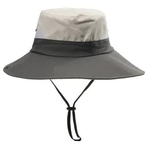 Kids outdoor sun protection bucket hat with mesh and adjustable chin strap gray