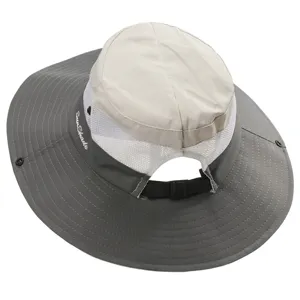 Kids outdoor sun protection hat with ponytail hole, breathable mesh fishing cap for hiking.