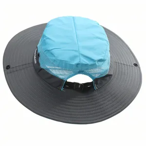 Kids outdoor sun hat wide brim ponytail hole bucket cap summer hiking breathable sun protection