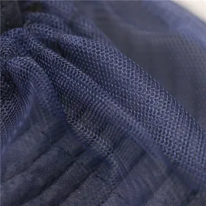 Detailed view of dark blue breathable mesh fabric for outdoor sun hat texture closeup