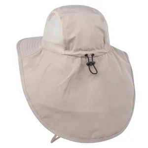 Detail view of the outdoor sun hat showcasing breathable mesh crown and adjustable rear cord.