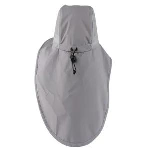 Unisex outdoor sun protection hat with neck flap breathable mesh and adjustable drawstring gray.