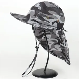 Unisex outdoor camo sun protection hat with neck flap, waterproof and UV blocking design.