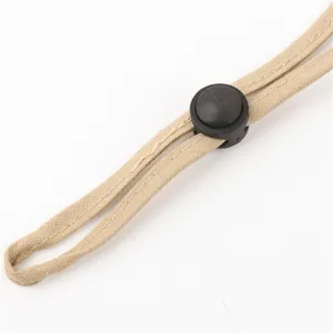 Outdoor sun hat replacement adjustment strap with black plastic cord lock buckle detail.
