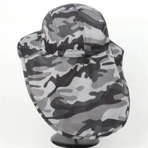 Outdoor sun protection hat with neck flap camo waterproof fishing cap UV blocking hiking