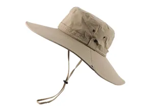 Khaki wide brim sun hat outdoor hiking fishing bucket hat breathable waterproof cap