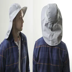 Unisex outdoor sun hat with neck flap uv protection breathable fishing hiking cap.