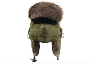 Verdickte Winter Ushanka Mütze winddichte warme Trapper Mütze mit Ohrenklappen grün.