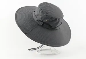 Unisex summer outdoor hiking wide-brim waterproof sun protection bucket hat solid breathable fishing cap.