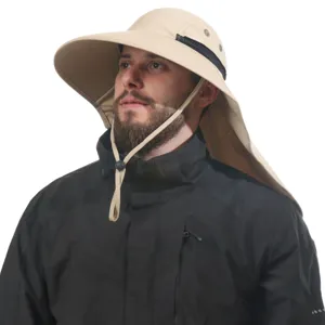 Outdoor sun hat with wide brim and neck flap for ultimate UV protection and comfortable wear.