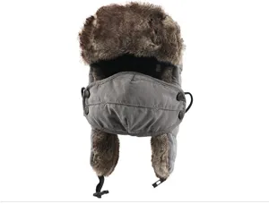 Verdickte Winter Ushanka Mütze mit winddichter Gesichtsmaske und weichen Plüschohrschützern.