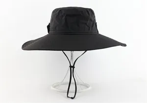 Black wide brim waterproof sun bucket hat for outdoor hiking fishing summer UV protection