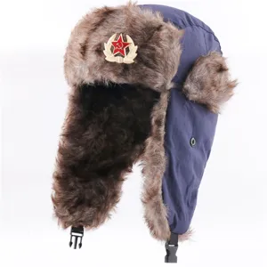 Winter ushanka muts met sovjet badge, winddichte warme oorlap muts voor buitenactiviteiten.