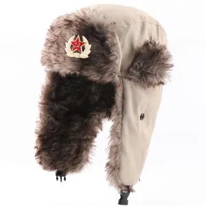 Winter Thermische Usanka Bombermuts Winddicht Oorklep Trapperhoed met Sovjet Badge