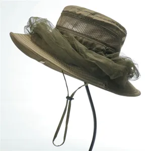 Outdoor sun protection mesh anti-mosquito fisherman hat detail view breathable fabric