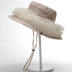 Outdoor anti-mosquito sun protection bucket hat with breathable mesh and details view.