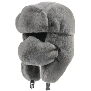 Grey faux fur ushanka hat winter warm windproof trooper hat with mask for men and women