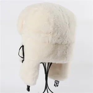 Thickened faux rabbit fur trapper hat for winter, windproof warm ushanka with earflaps.