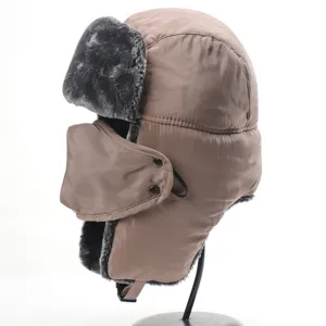 Thickened winter trapper hat with windproof mask and ear flaps for outdoor skiing.