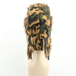 Unisex Winter Camouflage Ushanka Mütze mit Kunstfell Ohrenklappen, winddichte Outdoor Trapper Mütze.