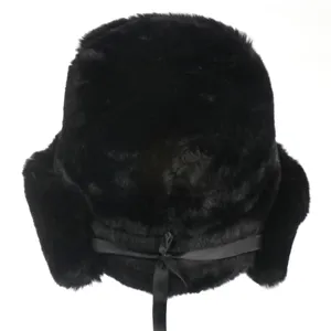 Black fur ushanka hat winter warm bomber hat thick ear-protection cap outdoor cold-proof