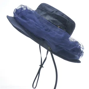 Outdoor anti-mosquito sun protection fisherman hat with mesh veil and adjustable chin strap