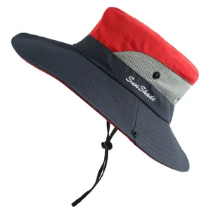 Kids summer outdoor sun hat with breathable mesh and adjustable chin strap for hiking.