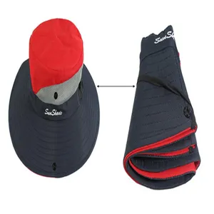 Detail view of the kids sun hat showing unfolded and folded storage states clearly.