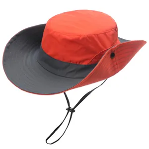 Outdoor children sun hat with adjustable chin strap and dual-color design for summer hiking.