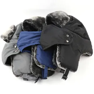 Detailed view of winter trapper hat with thick plush faux fur lining and windproof earflaps.