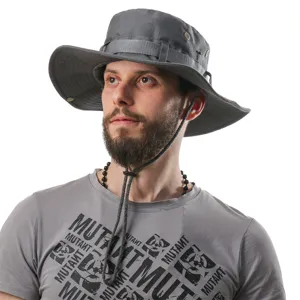 Men outdoor tactical bucket hat grey sun protection summer fishing hiking cap solid color