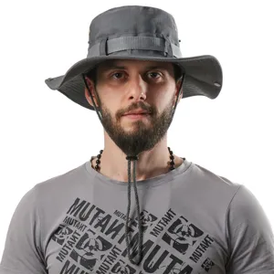Grey outdoor cotton bucket hat for men and women, casual sun protection fishing mountaineering hat.