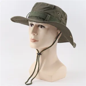 Cotton outdoor bucket hat for men and women, solid color sun protection fishing hiking cap.