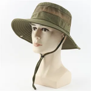 Outdoor mesh bucket hat with wide brim, sun protection fishing cap for men hiking and camping