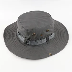 Detailed view of the dark grey tactical boonie hat, featuring durable fabric and side eyelets.