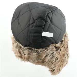 Unisex schwarze gesteppte Trapper-Mütze mit warmen Kunstfell-Ohrenklappen Winter Outdoor