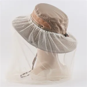 Detail shot showing the anti-mosquito mesh and breathable side band of the outdoor sun hat.