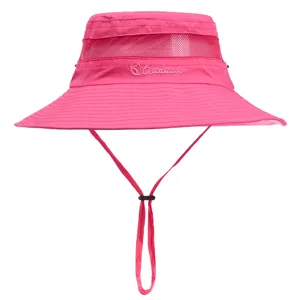 Solid color wide brim bucket hat, breathable mesh outdoor sun protection hat for summer.