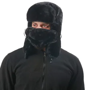 Faux Fur Trapper Hat Winter Warm Ushanka Bomber Hat with Face Mask for Men and Women