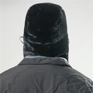 Faux rabbit fur ushanka hat with earflaps, thick warm winter bomber hat for cold weather.