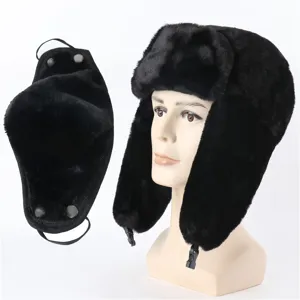 Thickened faux fur ushanka hat with detachable mask winter warm cold-proof bomber hat