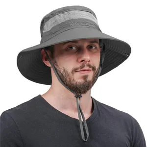 Solid color wide brim bucket hat outdoor breathable sun protection fishing cap for summer.