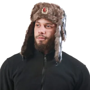 Χοντρό χειμερινό καπέλο ushanka με σοβιετικό σήμα αντιανεμικό ζεστό βελούδινο καπέλο