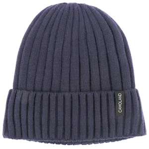 Winter thermal knitted beanie hat for men and women, stylish fleece-lined warm casual cap.